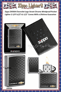 Zippo Windproof Lighter Z49304 Zippo Chevrolet Logo Street Chrome Windproof Pocket Lighter 2-1/4"x1/2"x1-1/2" Comes With a Lifetime Guarantee  