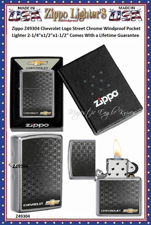 Zippo Windproof Lighter Z49304 Zippo Chevrolet Logo Street Chrome Windproof Pocket Lighter 2-1/4"x1/2"x1-1/2" Comes With a Lifetime Guarantee  