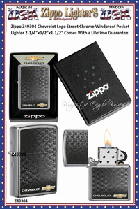 Zippo Windproof Lighter Z49304 Zippo Chevrolet Logo Street Chrome Windproof Pocket Lighter 2-1/4"x1/2"x1-1/2" Comes With a Lifetime Guarantee  