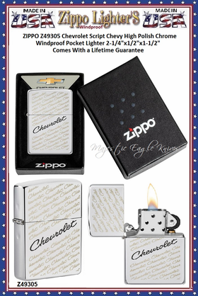 Zippo Windproof Lighter Z49305 Zippo Chevrolet Script Chevy High Polish Chrome Windproof Pocket Lighter 2-1/4"x1/2"x1-1/2" Comes With a Lifetime Guarantee 