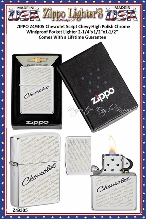 Zippo Windproof Lighter Z49305 Zippo Chevrolet Script Chevy High Polish Chrome Windproof Pocket Lighter 2-1/4"x1/2"x1-1/2" Comes With a Lifetime Guarantee 
