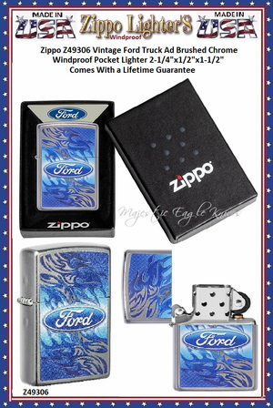 Zippo Windproof Lighter Z49307 Zippo Ford Blue Flame Script in Oval Logo Street Chrome Windproof Pocket Lighter 2-1/4"x1/2"x1-1/2" Comes With a Lifetime Guarantee 