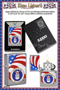 Zippo Windproof Lighter Z49312 Zippo United States Air Force Shield w/Flag Street Chrome Windproof Pocket Lighter 2-1/4"x1/2"x1-1/2" Comes With a Lifetime Guarantee Zippo Windproof Lighter Z49312 Zippo United States Air Force Shield w/Flag Street Chrome Windproof Pocket Lighter 2-1/4"x1/2"x1-1/2" Comes With a Lifetime Guarantee