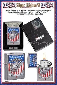 Zippo Windproof Lighter Z49317 Zippo U.S. Marine Corps Eagle, Globe, and Anchor Design Windproof Pocket Lighter 2-1/4"x1/2"x1-1/2" Comes With a Lifetime Guarantee Zippo Windproof Lighter Z49317 Zippo U.S. Marine Corps Eagle, Globe, and Anchor Design Windproof Pocket Lighter 2-1/4"x1/2"x1-1/2" Comes With a Lifetime Guarantee