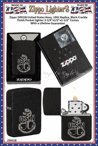 Zippo Windproof Lighter Z49318 Zippo  U.S. Navy Replica Black Crackle Design Windproof Pocket Lighter 2-1/4"x1/2"x1-1/2" Comes With a Lifetime Guarantee   