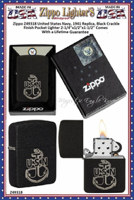 Zippo Windproof Lighter Z49318 Zippo U.S. Navy Replica Black Crackle Design Windproof Pocket Lighter 2-1/4"x1/2"x1-1/2" Comes With a Lifetime Guarantee Zippo Windproof Lighter Z49318 Zippo U.S. Navy Replica Black Crackle Design Windproof Pocket Lighter 2-1/4"x1/2"x1-1/2" Comes With a Lifetime Guarantee