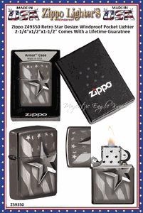 Zippo Windproof Lighter Z49350 Zippo Retro Star Design Windproof Pocket Lighter 2-1/4"x1/2"x1-1/2" Comes With a Lifetime Guarantee 