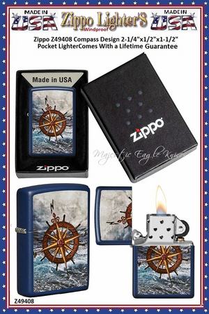 Zippo Windproof Lighter Z49408 Zippo Compass Design Windproof Pocket Lighter 2-1/4"x1/2"x1-1/2" Comes With a Lifetime Guarantee  