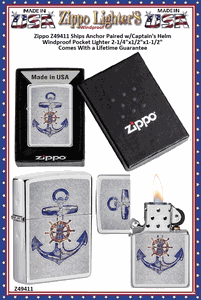 Zippo Windproof Lighter Z49411 Zippo Ships Anchor Paired w/Captain's Helm Windproof Pocket Lighter 2-1/4"x1/2"x1-1/2" Comes With a Lifetime Guarantee   