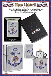 Zippo Windproof Lighter Z49411 Zippo Ships Anchor Paired w/Captain's Helm Windproof Pocket Lighter 2-1/4"x1/2"x1-1/2" Comes With a Lifetime Guarantee Zippo Windproof Lighter Z49411 Zippo Ships Anchor Paired w/Captain's Helm Windproof Pocket Lighter 2-1/4"x1/2"x1-1/2" Comes With a Lifetime Guarantee