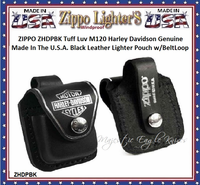 Zippo Windproof Lighter ZHDPBK ZIPPO Tuff Luv M120 Harley Davidson Genuine Made In The U.S.A. Black Leather Lighter Pouch w/Belt Loop Zippo Windproof Lighter ZHDPBK ZIPPO Tuff Luv M120 Harley Davidson Genuine Made In The U.S.A. Black Leather Lighter Pouch w/Belt Loop