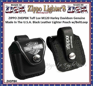 Zippo Windproof Lighter ZHDPBK ZIPPO Tuff Luv M120 Harley Davidson Genuine Made In The U.S.A. Black Leather Lighter Pouch w/Belt Loop