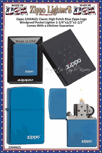 Zippo Windproof Lighter Zippo Z20446ZL Classic High Polished Blue Zippo Logo Windproof Pocket Lighter 2-1/4"x1/2"x1-1/2" Comes With a Lifetime Guarantee  