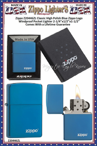 Zippo Windproof Lighter Zippo Z20446ZL Classic High Polished Blue Zippo Logo Windproof Pocket Lighter 2-1/4"x1/2"x1-1/2" Comes With a Lifetime Guarantee Zippo Windproof Lighter Zippo Z20446ZL Classic High Polished Blue Zippo Logo Windproof Pocket Lighter 2-1/4"x1/2"x1-1/2" Comes With a Lifetime Guarantee