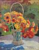 Flowers in Basket in a Garden <br><small> Colin Campbell Cooper