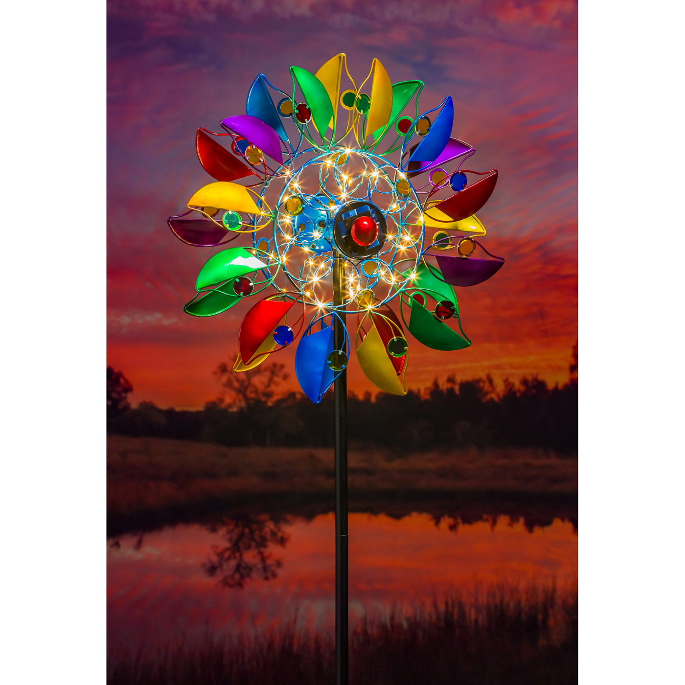 Radiant Jewel Solar Wind Spinner, 75"H Spinners & Stakes