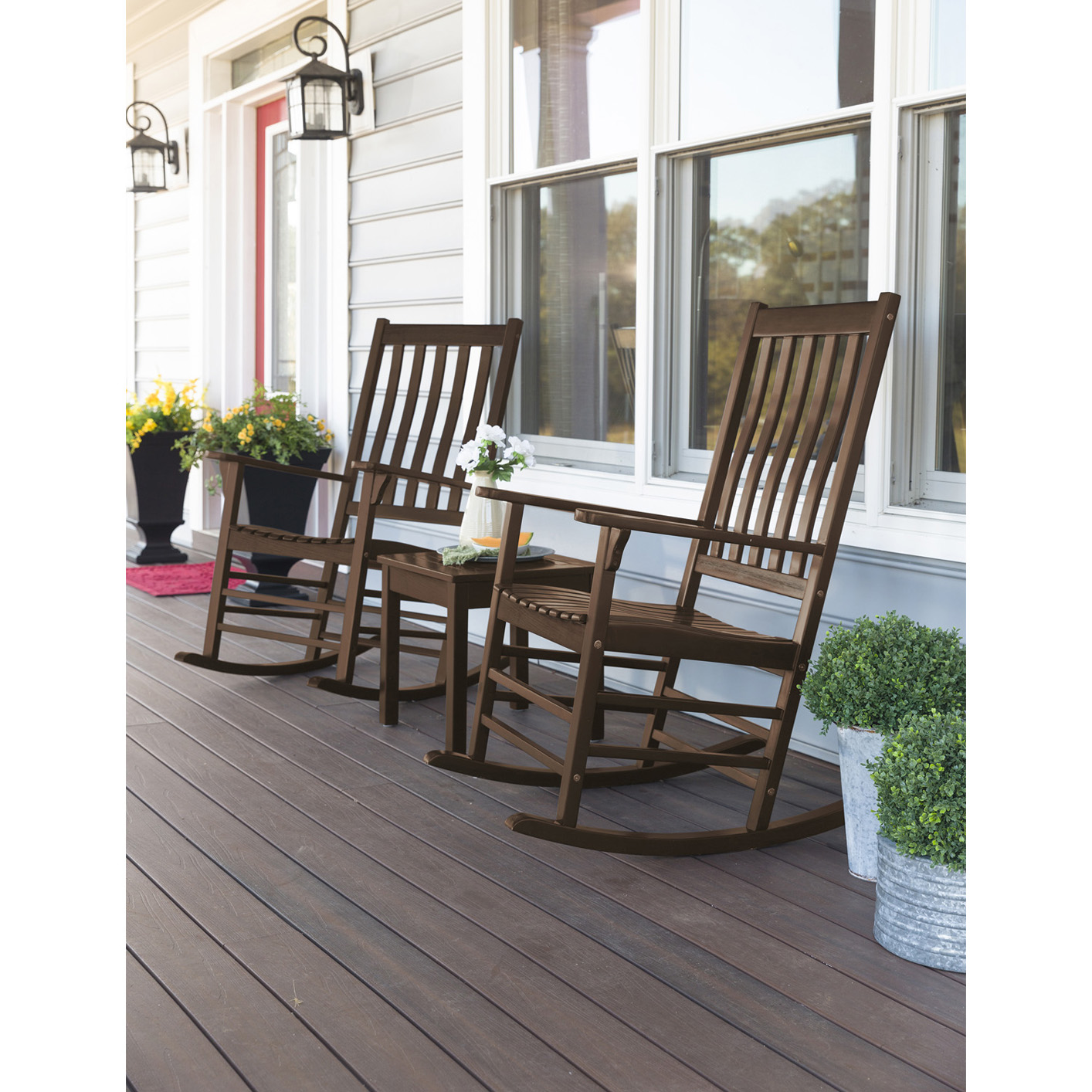 Slatted Natural Stain Eucalyptus Wood Rocker Indoor Furniture