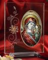Italian Silver Greek Orthodox Theotokos Icon w/ colors on a Glass Stand