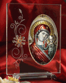 Italian Silver Greek Orthodox Theotokos Icon w/ colors on a Glass Stand Italian Silver Greek Orthodox Theotokos Icon w/ colors on a Glass Stand
