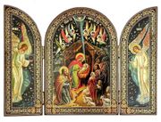  Orthodox Nativity Icon Triptych With Archangels - Gold Foil