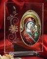 Italian Silver Greek Orthodox Theotokos Icon w/ colors on a Glass Stand