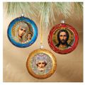  Set of 3 Christmas Icon Ornaments Virgin of Kazan - Christ - St Nicholas 