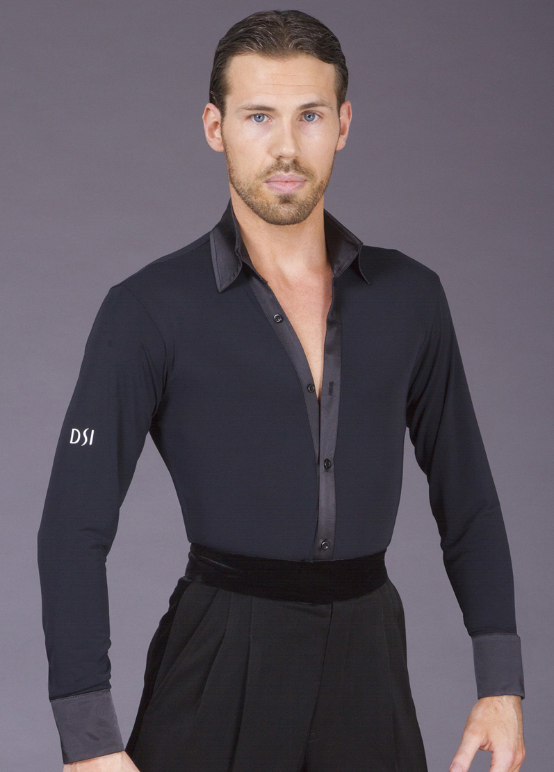 black dress shirt bodysuit Women's Wide Shoulder Satin Shirt Bodysuit - Black - US 0 - Louise
