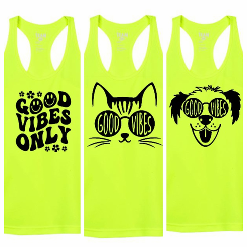 100% polyester Good Vibes racer back tank