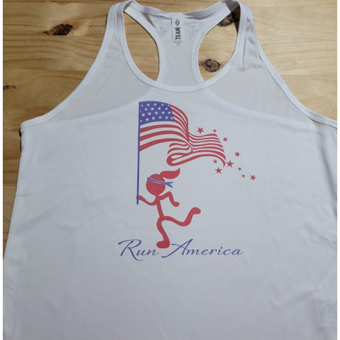 100% polyester Run America racer back tank