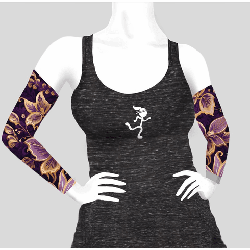 Arm sleeves purple and gold floral cold gear