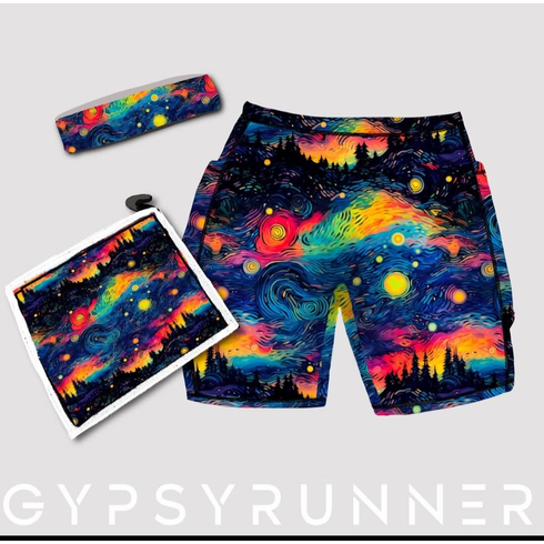 Combination double pocket shorts, wrist towel and headband