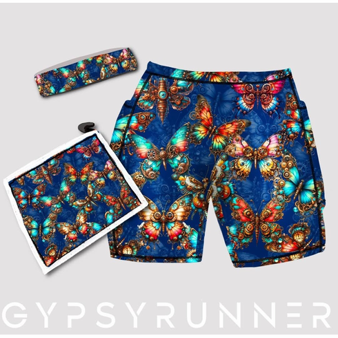 Combination double pocket shorts, wrist towel and headband