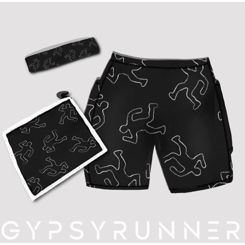 Combination double pocket shorts, wrist towel and headband