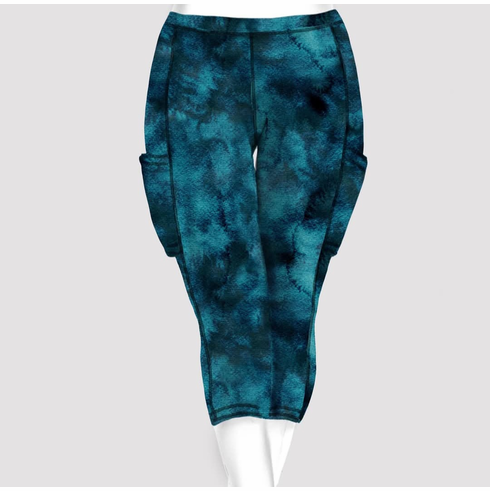 Double pocket capri watercolor teal