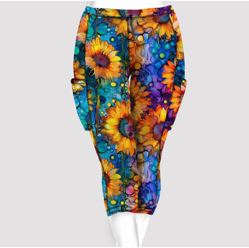 Double pocket capris alcohol ink sunflower SPECIAL JUST 4 FUN