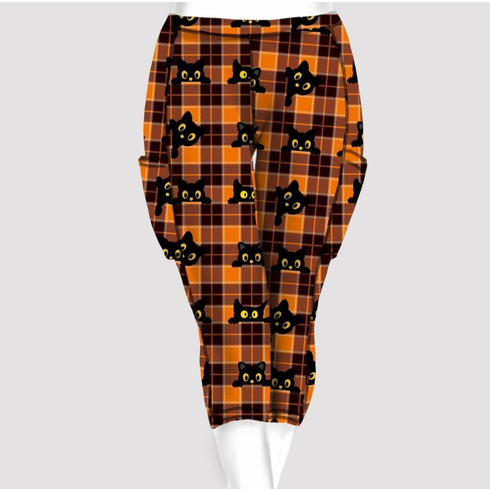 Double pocket capris black cat plaid
