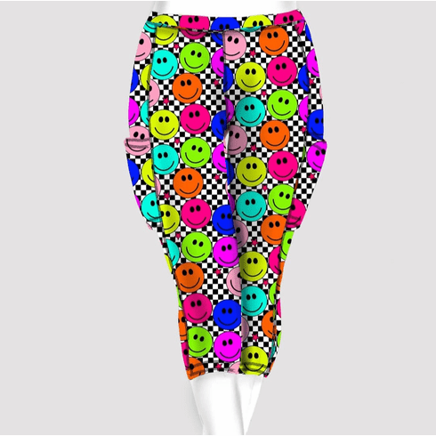 Double Pocket Capris Checkered Smileys