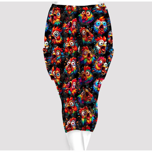 Double pocket capris crazy chickens, reprint