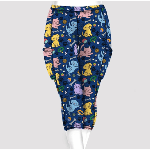 Double pocket capris denim dogs and cats
