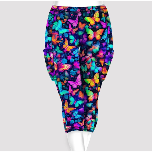 Double Pocket Capris neon butterfly