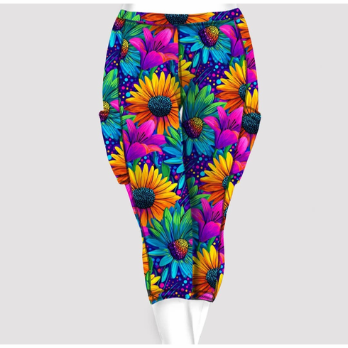 Double pocket capris pop art daisies