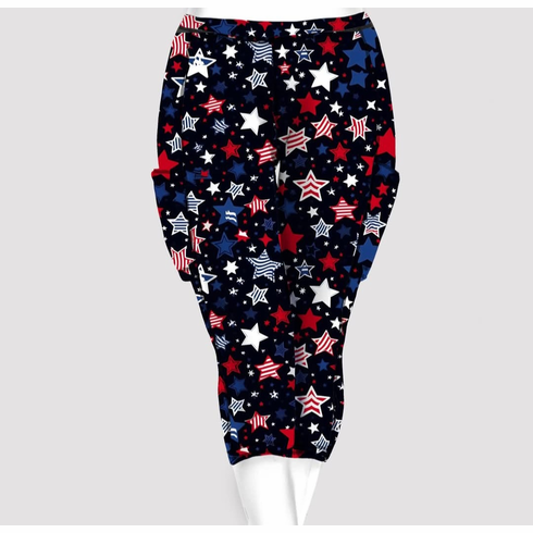 Double Pocket Capris red, white and blue stars