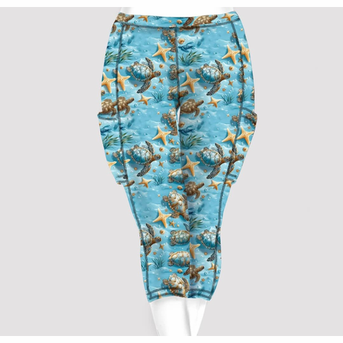 Double Pocket Capris sea turtle
