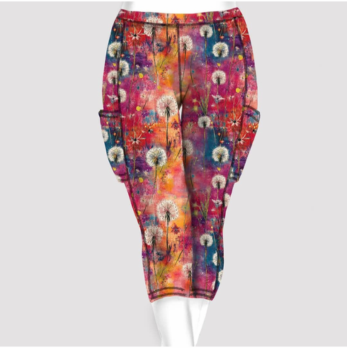 Double pocket capris watercolor dandelion
