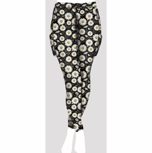 Double Pocket pants black and white daisies