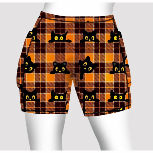 Double pocket shorts a black cat plaid