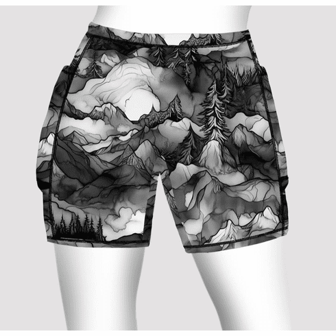 Double pocket shorts alcohol ink grayscale