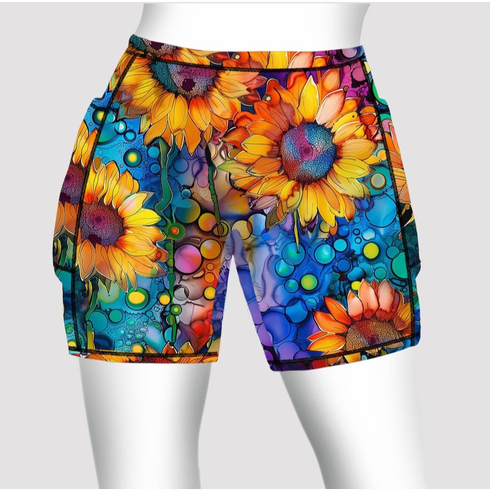 Double Pocket Shorts alcohol ink sunflower SPECIAL JUST 4 FUN