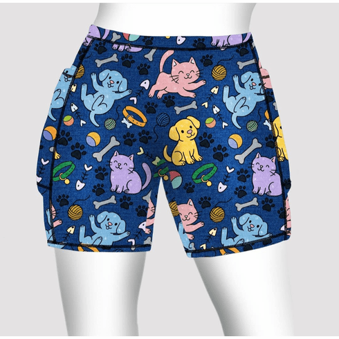 Double pocket shorts denim dogs and cats