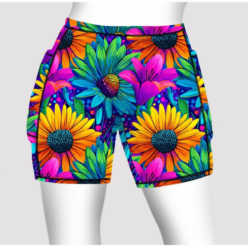 Double pocket shorts pop art daisies